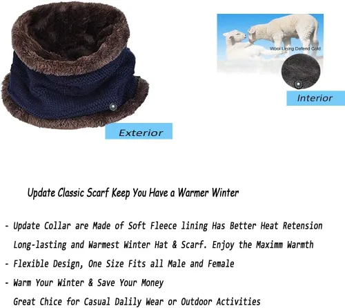 Vista 4 de Juego de bufanda con forro polar y gorro de invierno para hombre de 2 piezas