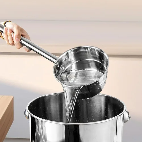 Vista 6 de Cucharón de sopa de 10 pulgadas de acero inoxidable con mango largo para cocina, restaurante, uso comercial