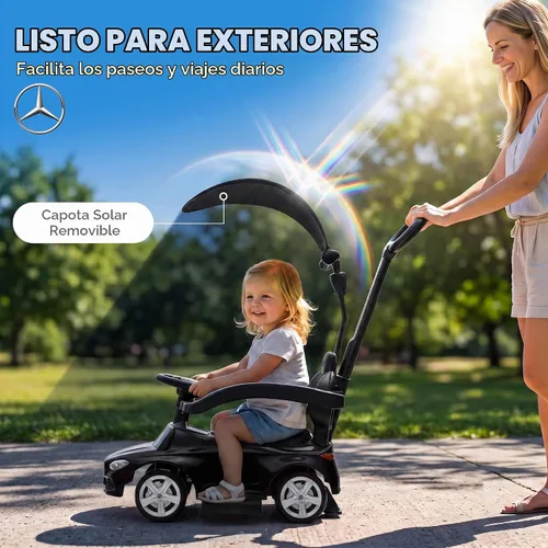 Vista 5 de Qaba Auto de empuje 4 en 1 para niños pequeños con licencia Mercedes-Benz Negro