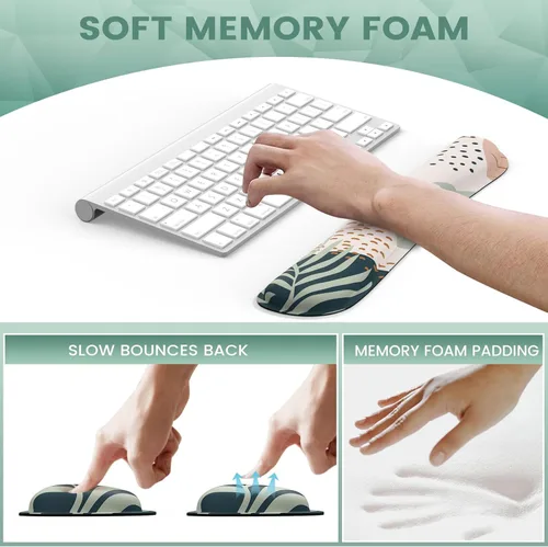 Vista 4 de iLeadon - Juego de alfombrilla de mouse con soporte para muñecas y reposa muñecas para teclado, alfombrilla de mouse ergonómica con base