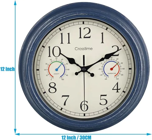 Vista 3 de Crosstime - Reloj de pared retro de 12 pulgadas para interiores y 12" azul
