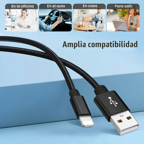 Vista 5 de Paquete de 5 cables de carga de teléfono (2/2/4/4/6 pies), cable de carga rápida trenzado de nailon compatible con Phone14/13/12/11Pro Max/XS
