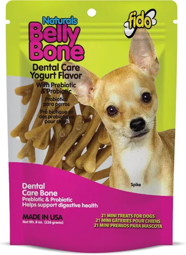 Vista 9 de Fido Belly Bones para perros, 13 golosinas dentales para perros pequeños con sabor a yogur (hechas en Estados Unidos) – 13 golosinas para perros
