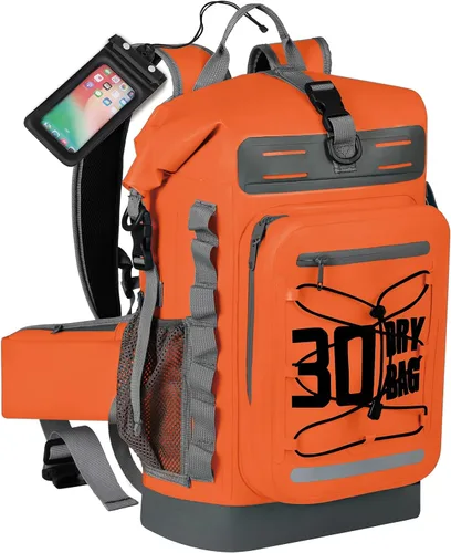 Vista 75 de MORXPLOR Bolsa seca impermeable, 5L/10L/20L/30L/40L/55L Mochila seca con funda impermeable para teléfono para natación, kayak