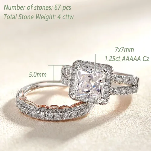 Vista 5 de Wuziwen Anillo de compromiso de 4 quilates para mujer, plata de ley, circonita cúbica, anillo de boda