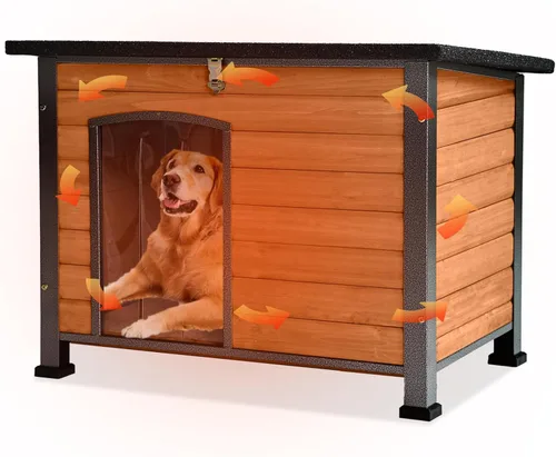 Vista 18 de GUTINNEEN - Casa térmica para perros con aislamiento para exteriores, resistente a la intemperie, con almohadilla térmica controlada por termostato
