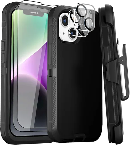 Vista 17 de Funda para iPhone 14 Pro Max de 6.7 pulgadas con clip para cinturón con 2 protectores de pantalla, 2 protectores de lente de cámara, cubierta