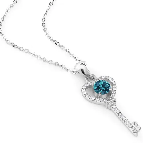 Vista 72 de Gem Stone King Collar con dije de llave de corazón para mujer, plata de ley 925, piedra natal de piedras preciosas, redondo de 0.197 in, con cadena