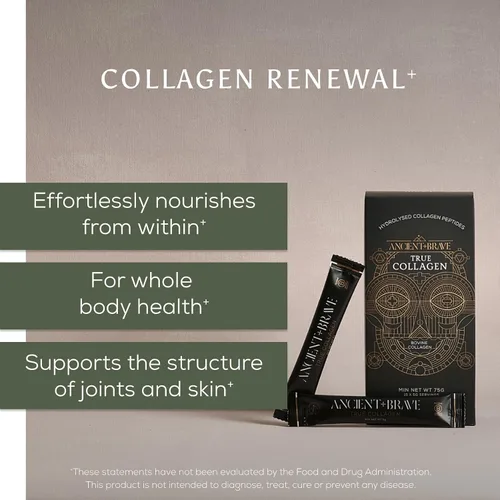Vista 4 de Ancient + Brave Paquetes de colágeno en polvo True Collagen de 15 x 0.18 oz, péptidos de colágeno alimentados con pasto de la UE, proteína en polvo
