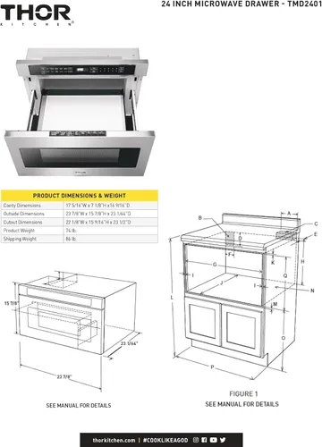 Vista 10 de THOR Kitchen Cajón profesional de microondas de 24 pulgadas - Modelo TMD2401
