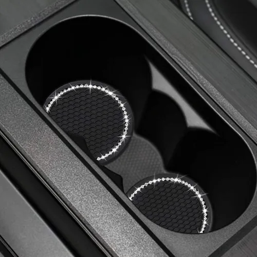 Vista 2 de yousheng 2 posavasos brillantes para automóvil, inserto universal para vehículo, inserto de silicona antideslizante de diamantes de imitación