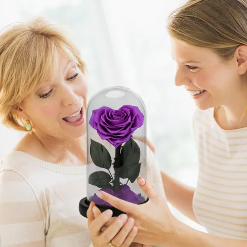 Vista 2 de Forever Preserved - Regalos de cumpleaños con forma de corazón real para mujeres, flor eterna en cristal, regalo para el día de San Valentín, día