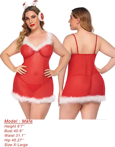 Vista 6 de Avidlove Lencería de San Valentín para mujer, vestido de San Valentín, camisón de encaje rojo