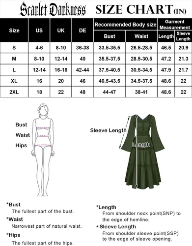 Vista 5 de Scarlet Darkness Vestido renacentista para mujer, vestido pirata, campesino, mangas acampanadas, vestidos largos con vuelo