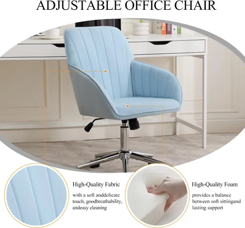Vista 5 de Silla de escritorio de terciopelo para oficina en casa, moderna silla ajustable para computadora, silla giratoria, bonitas sillas de tocador