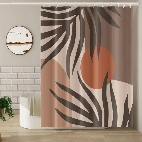 Vista 32 de Cortina de Ducha Floral Bohemia Negra Flores de Mediados de Siglo Botánica Moderna Elegante Estética Cortina de Ducha para Decoración de Baño