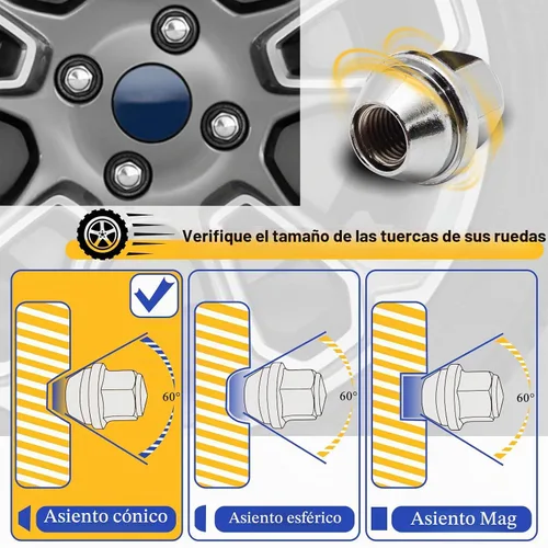 Vista 4 de 611-303 M12* 1.5 Tuerca de llanta - 3/4" 0.748 in Hex 1.260 in Longitud - Estilo de fábrica de cromo Tuerca de rueda para Ford Focus Escape Fusion