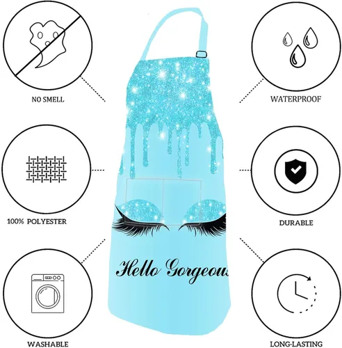 Vista 2 de Hello Gorgeous - Delantal de pestañas de unicornio, delantal ajustable para hombres y mujeres, cocina, hornear, jardinería