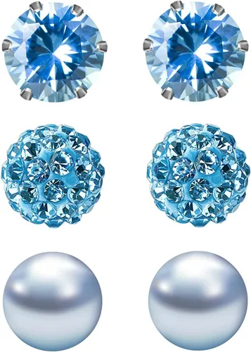 Vista 18 de JewelrieShop - Juego de aretes de tuerca de acero inoxidable con circonitas cúbicas y perlas de imitación, 3 pares de 0.236 in