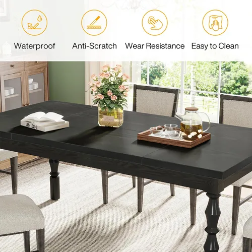 Vista 6 de Tribesigns Mesa de comedor de madera de 62 pulgadas para 4 a 6 personas, mesa de cocina rectangular grande de granja, mesa de comedor moderna, Negro