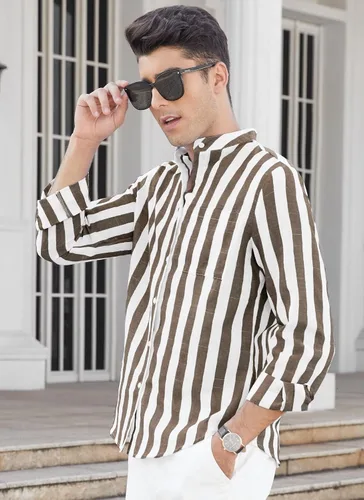 Vista 6 de Camisa casual de lino de manga larga con botones y bolsillos para hombre