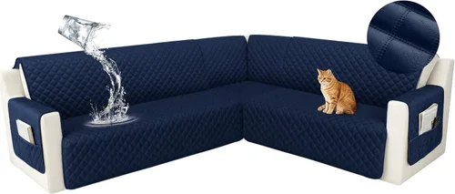 Vista 49 de HDCAXKJ Funda seccional de esquina impermeable para sofá de terciopelo en forma de L, fundas para sofá para mascotas, perros, suaves, resistentes