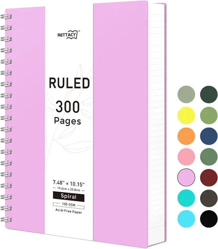 Vista 21 de RETTACY - Cuaderno en espiral grande A4, 300 páginas rayadas, 8.2 x 11.2 pulgadas, para escuela, trabajo, escritura, papel grueso de 3.53 oz/m²