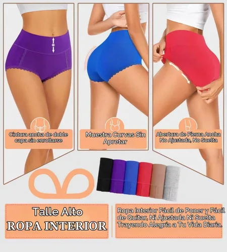 Vista 2 de MISSWHO - Ropa interior de algodón para mujer, de cintura alta, suave, transpirable, paquete múltiple Multi-paz