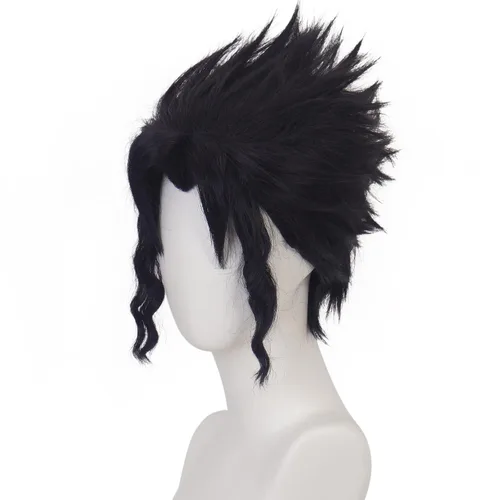 Vista 3 de Peluca de cosplay de pelo corto rizado negro para adultos, pelucas de Halloween para mujeres y hombres