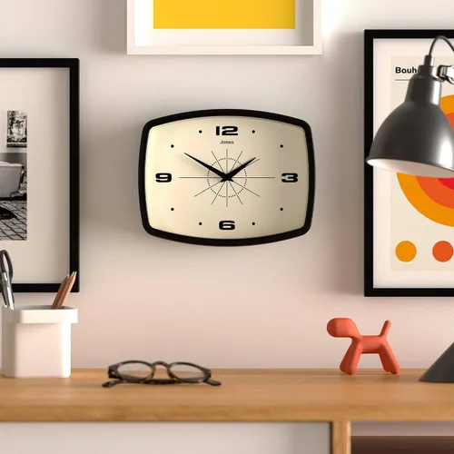 Vista 3 de JONES CLOCKS® Reloj de pared de película Reloj retro rectangular 10 Negro