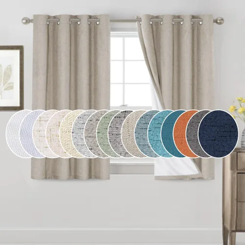Vista 84 de Cortinas con textura de lino 100% opacas de 64 pulgadas de largo, juego de 2 paneles de cortinas de lino opacas con forro aislante térmico que Arena