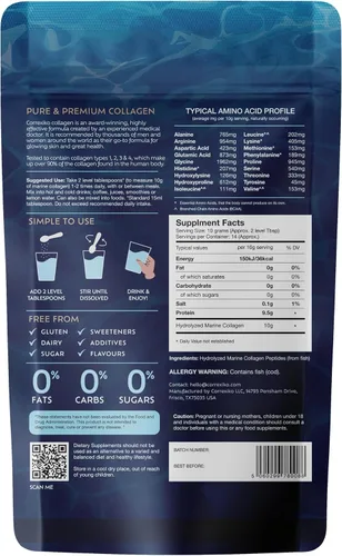 Vista 3 de CORREXIKO Suplemento en polvo de colágeno marino sin sabor – 10,000 mg de péptidos de colágeno doblemente hidrolizados por porción – formulado