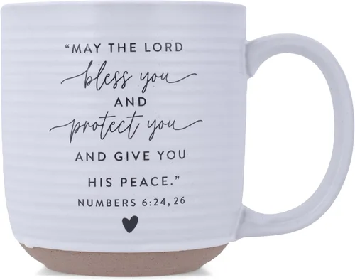 Vista 3 de Lighthouse Christian Products Bless You Hold Onto Hope Rib - Taza de cerámica texturizada blanca de 20 onzas
