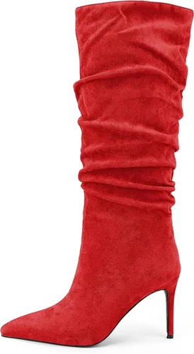 Vista 37 de Zamikoo Botas holgadas de tacón alto para mujer, botas de tacón de aguja altas hasta la rodilla, puntera puntiaguda, elásticas, botas altas de meter
