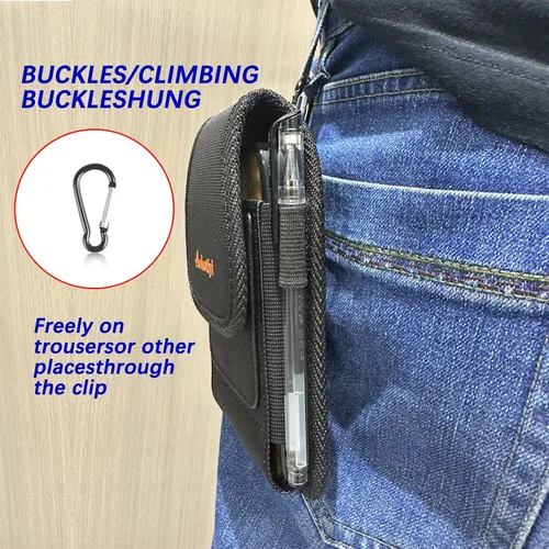 Vista 8 de Funda para teléfono, bolsa de nailon con clip para cinturón con cierre de , ranuras para tarjetas exteriores e interiores compatibles con iPhone 15