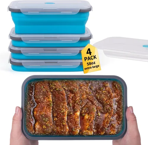 Vista 18 de Recipientes plegables de almacenamiento de alimentos con tapa hermética, 11.8 oz, juego de 4 recipientes pequeños de silicona apilables para la 4