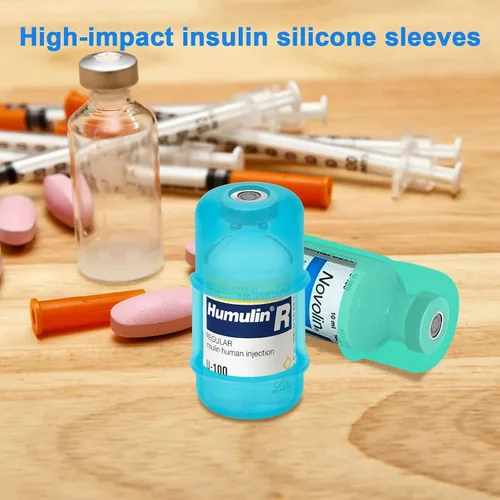 Vista 5 de iGuerburn Protector de vial de insulina corto para Fiasp Humalog Novolog Humulin Novolin Insulin, Diabetes Insulina Funda de Silicona Vial Funda