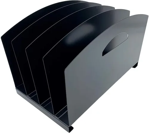Vista 6 de Huron Carpeta organizadora de archivos de escritorio vertical con 6 ranuras, acero de grado comercial negro