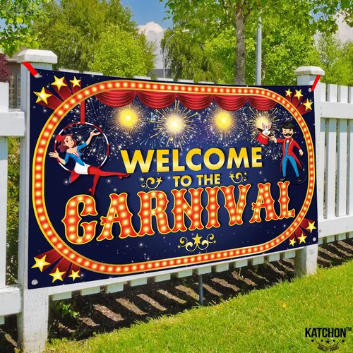 Vista 7 de KatchOn Cartel de bienvenida al carnaval de 72 x 44 pulgadas, decoraciones