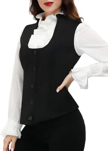 Vista 4 de KANCY KOLE Chaleco totalmente forrado para mujer, trajes de vestir formales de negocios, con botones, steampunk vintage