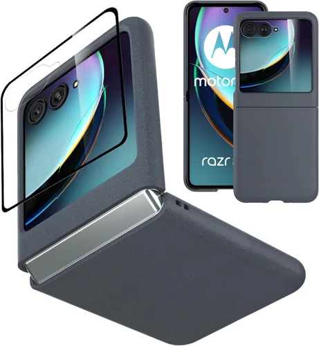 Vista 15 de Funda delgada de piel sintética para Motorola Razr Plus 2023, [cubierta frontal transparente + parte trasera de cuero duro de policarbonato] Marrón