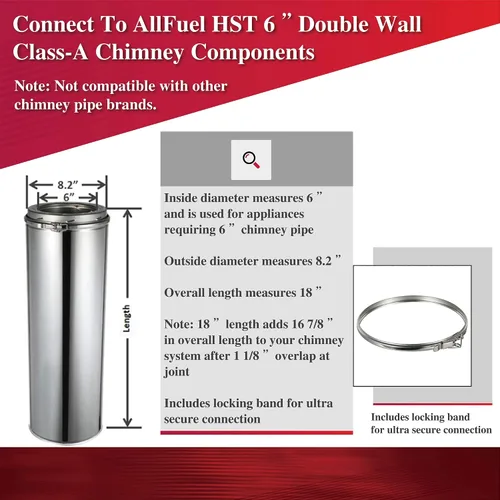 Vista 3 de AllFuel HST Tubo de chimenea con aislamiento de doble pared de acero inoxidable 304 de 6 x 24 pulgadas