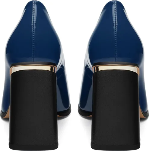 Vista 6 de Tacones altos para mujer, zapatos de vestir de tacón grueso con puntera cuadrada cerrada de patente, tacones elegantes, zapatos de vestir diarios