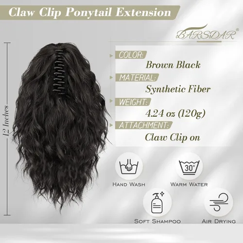 Vista 2 de BARSDAR Extensión de cola de caballo corta para mujer, extensiones de cabello sintético suave con clip de garra de 12 pulgadas, extensiones de cola
