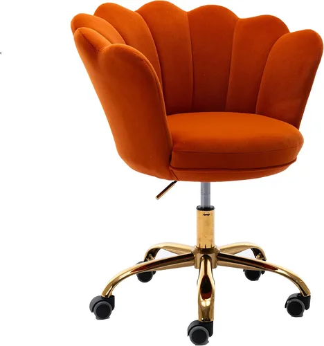 Vista 16 de Cómoda silla de trabajo para oficina en casa con ruedas, bonita y moderna tapizada de terciopelo con respaldo de concha, silla de escritorio Negro