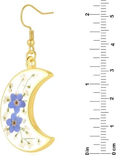 Vista 9 de Forget-Me-Not and Queen Anne's Lace Pressed Wildflower Earrings Pressed Flower Earrings Handmade Drop and Dangle Earrings Gift for Woman