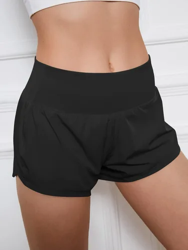 Vista 2 de AUTOMET Pantalones cortos deportivos de cintura alta para mujer, pantalones cortos de entrenamiento para gimnasio, con bolsillos con cremallera