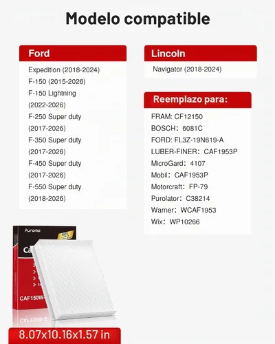 Vista 2 de Puroma Filtro de aire de cabina multicapa para CF12150 6081C 12150-C1 Ford