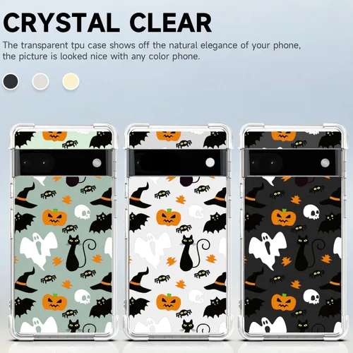 Vista 8 de Funda transparente de Halloween para Google 6a, con patrón de fantasma, funda protectora de TPU suave, delgada, a prueba de golpes, para niños