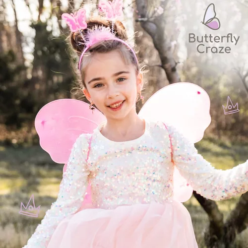 Vista 7 de Butterfly Craze Alas de hadas para niñas con varitas y diademas – Paquete de 6, disfraces y disfraz para niños de 3 años en adelante, estos